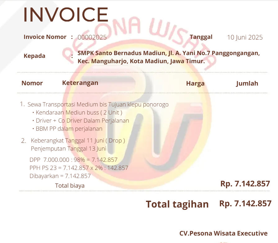 Invoice Sewa Transportasi