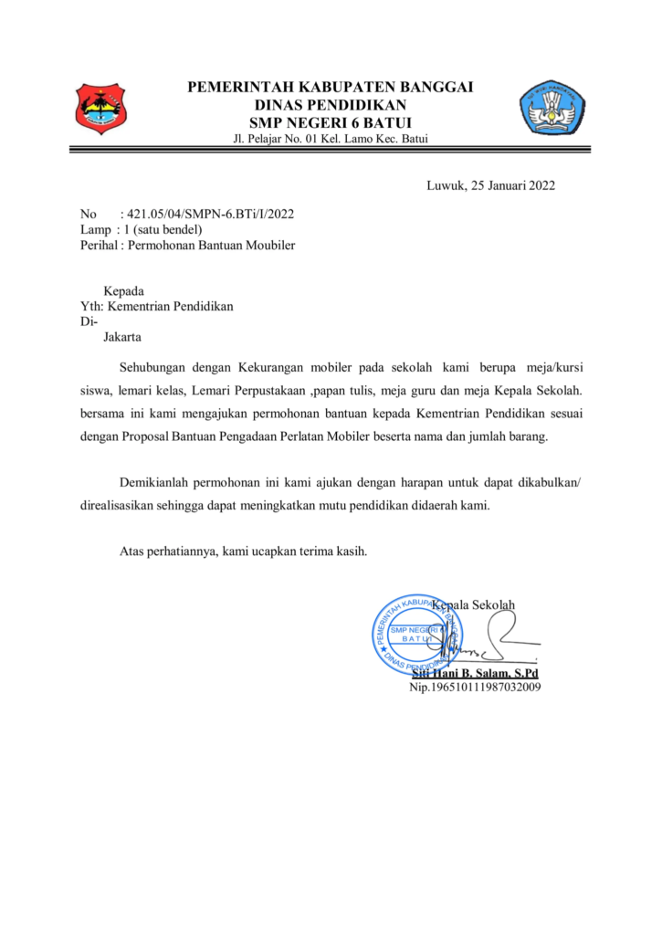 Contoh surat pengadaan meja dan kursi