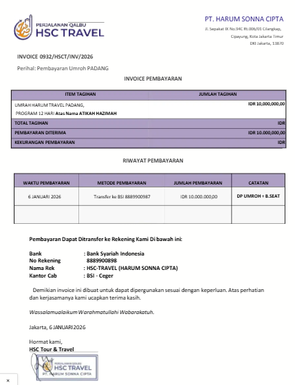 Contoh Invoice HSC Travel 