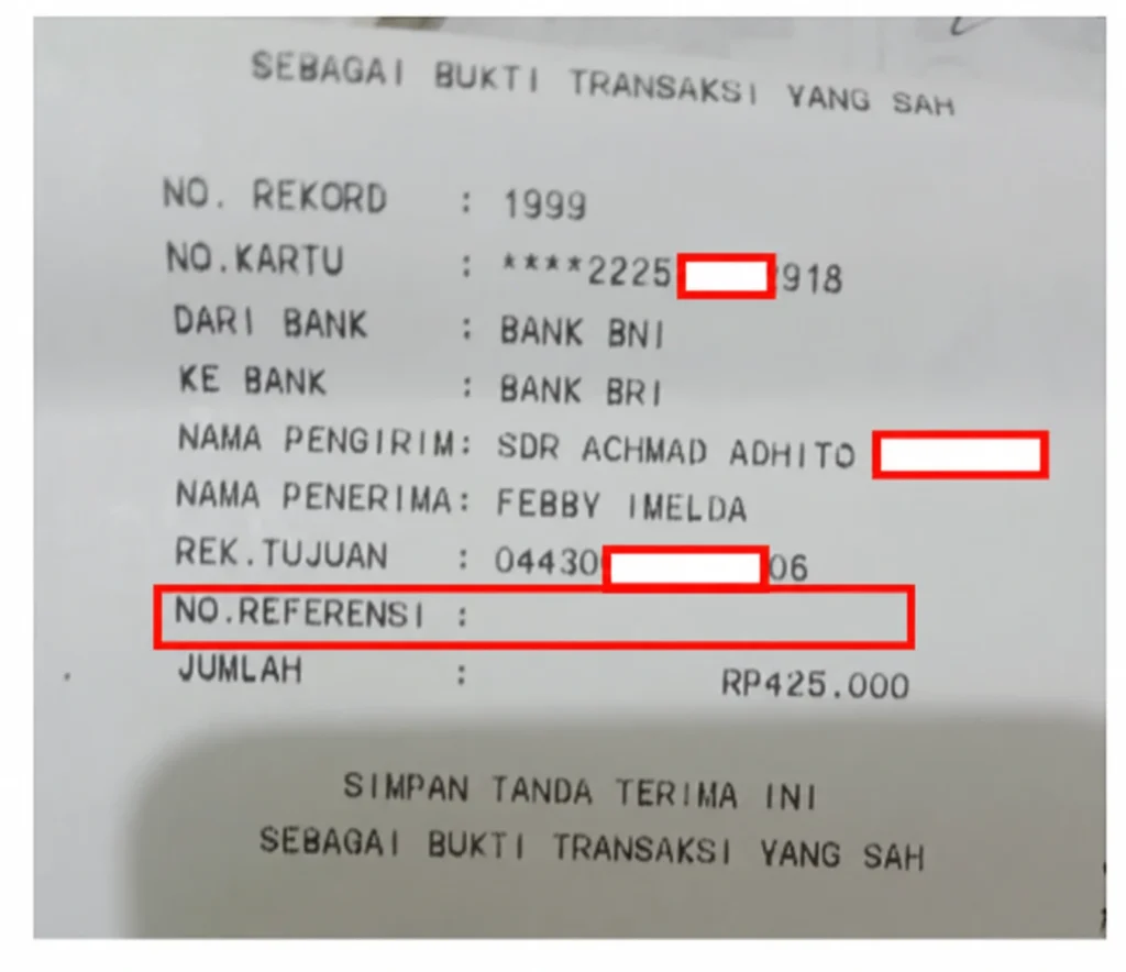 nomor referensi bni dari struk