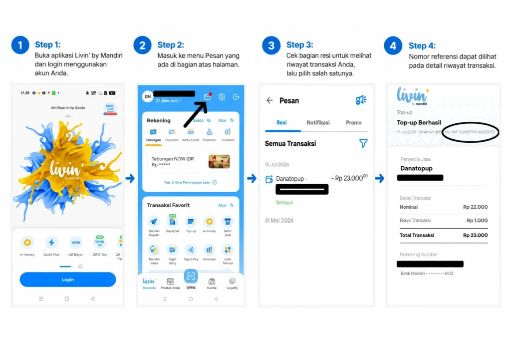 step by step cara cek nomor referensi bank mandiri lewat livin