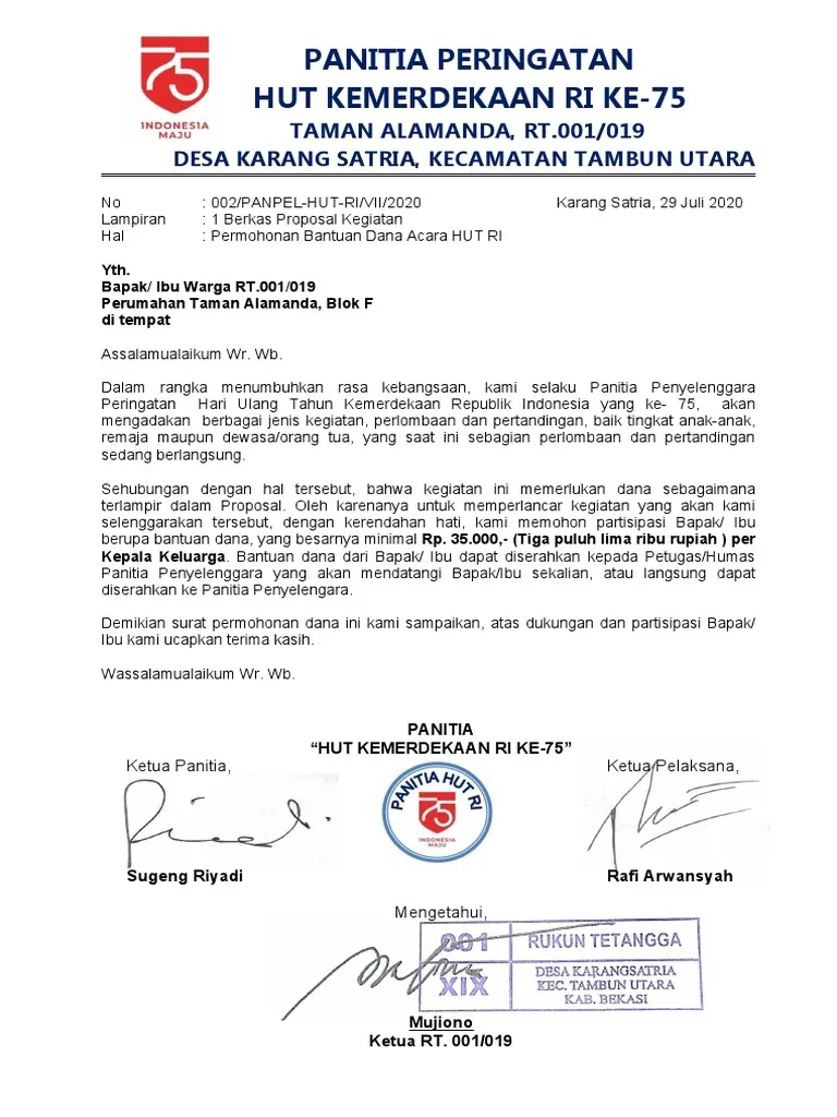 Surat pengajuan dana HUT RI